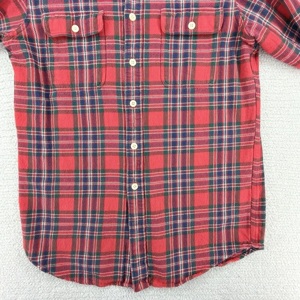 Vtg Polo Ralph Lauren Tartan Plaid Flannel Shirt Mens Medium Red Heavyweight Y2K